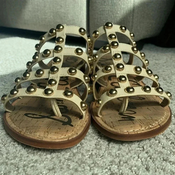 Sam Edelman ivory cream studded slip on sandals with block heel size 7 - Picture 4 of 6